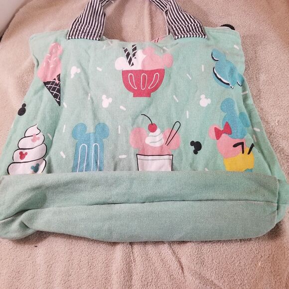 Disney Store Ice Cream Treats Sundae Canvas Tote Bag Green Zips 16" - Picture 3 of 16